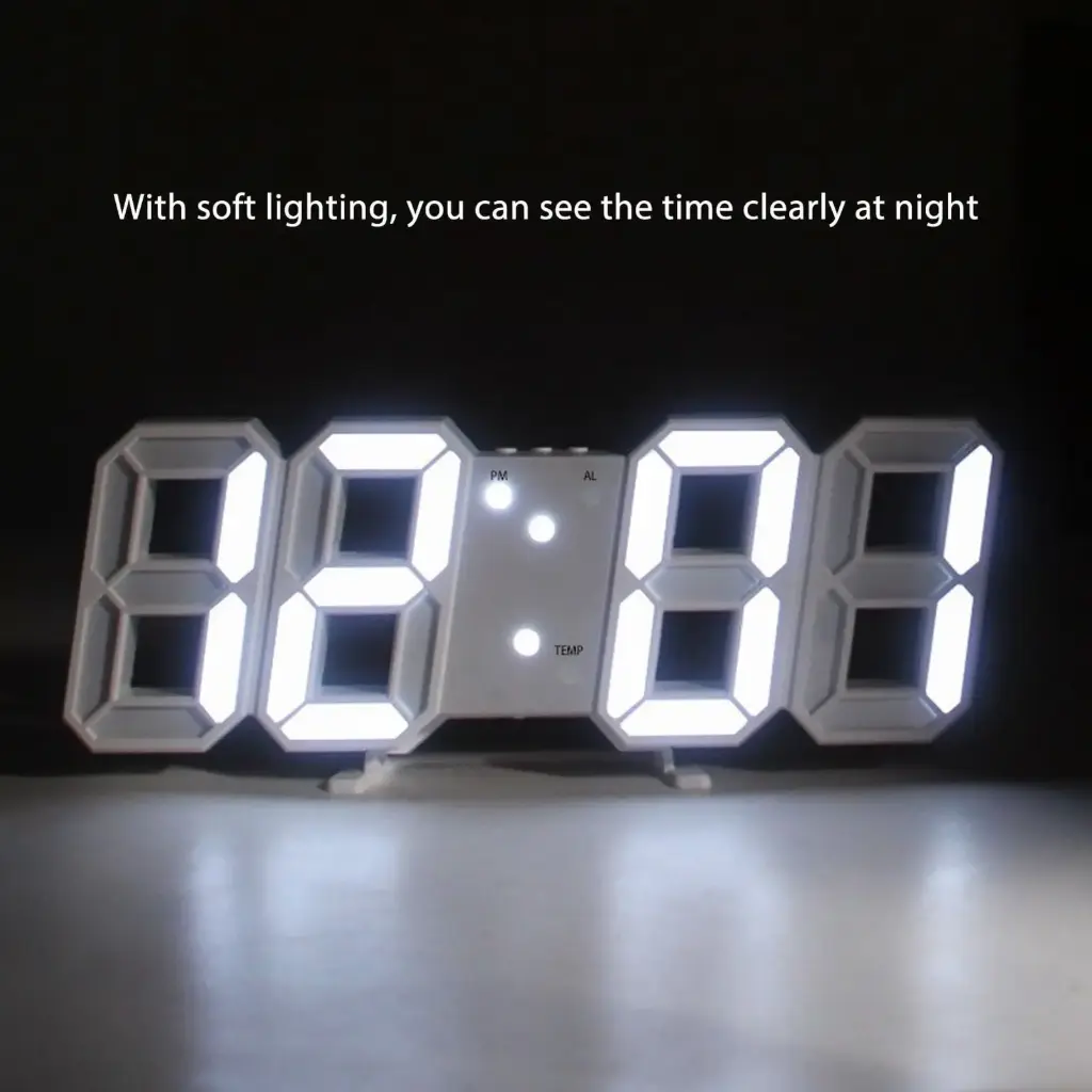 Réveil LED 3D, réveil de bureau 3D en ABS à fixer au mur pour chambre à coucher